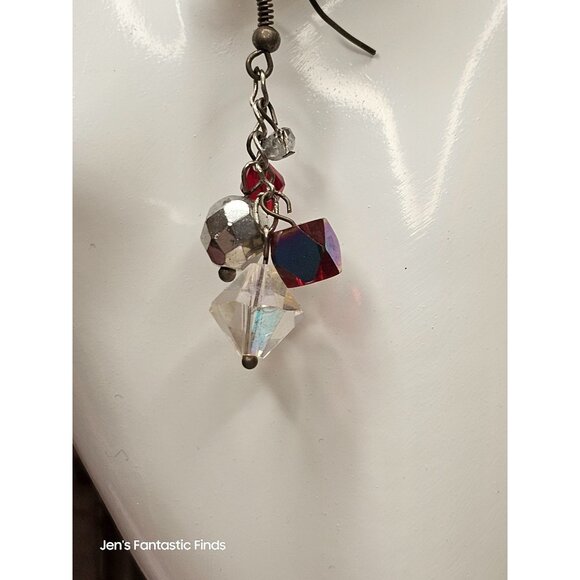 Made with Swarovski Crystal Red Bead Dangle Silver Earrings Hand Made OOAK - Picture 3 of 7